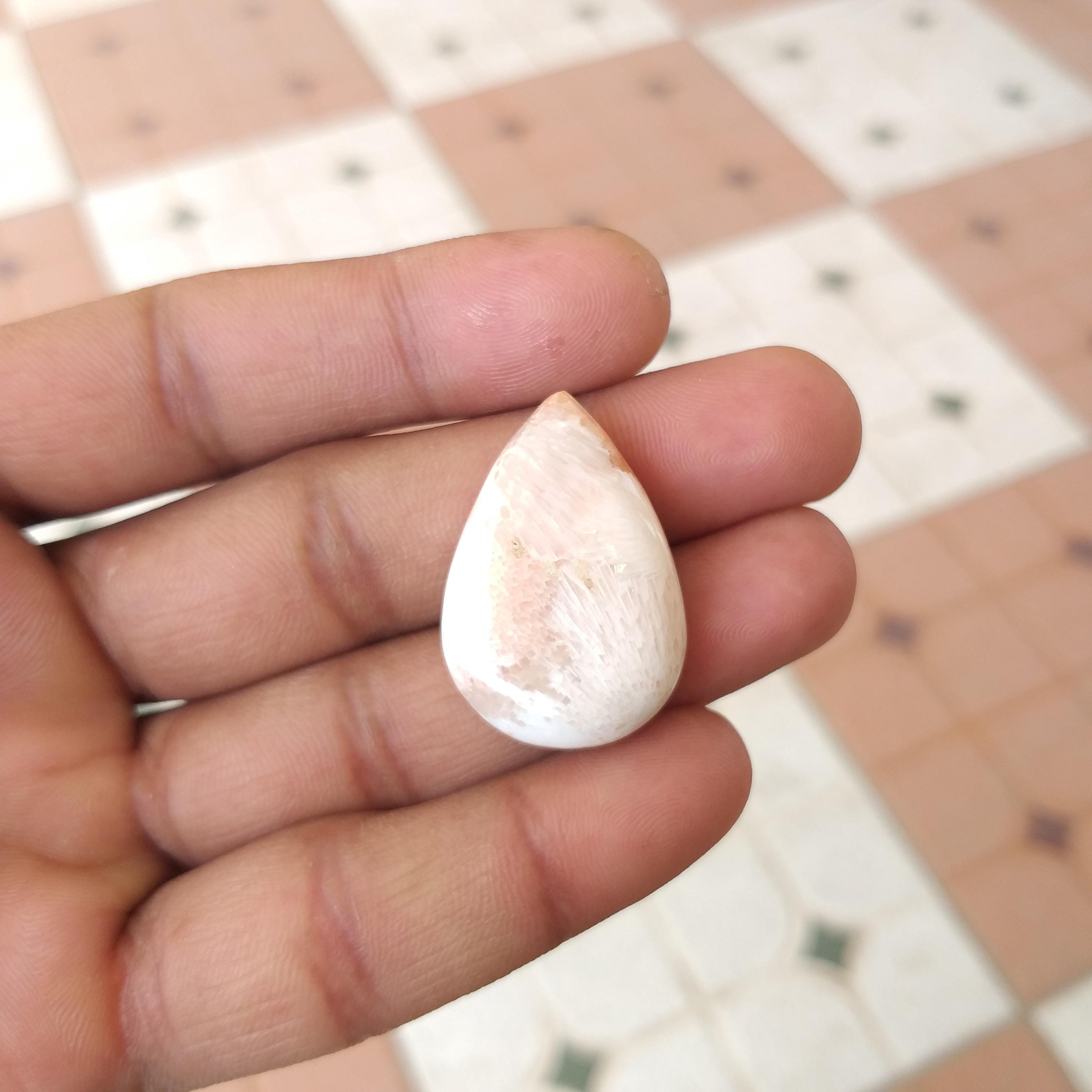 Orange Scolecite Cabochon : Natural Gemstone Pear Shape 36 Carat (32x22x7 Mm)