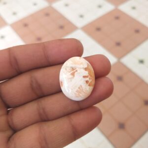 Orange Scolecite Cabochon: Oval Gemstone, 25 Carat (27x21x5 Mm) Orange Scolecite Cabochon: Oval Gemstone, 25 Carat (27x21x5 Mm)