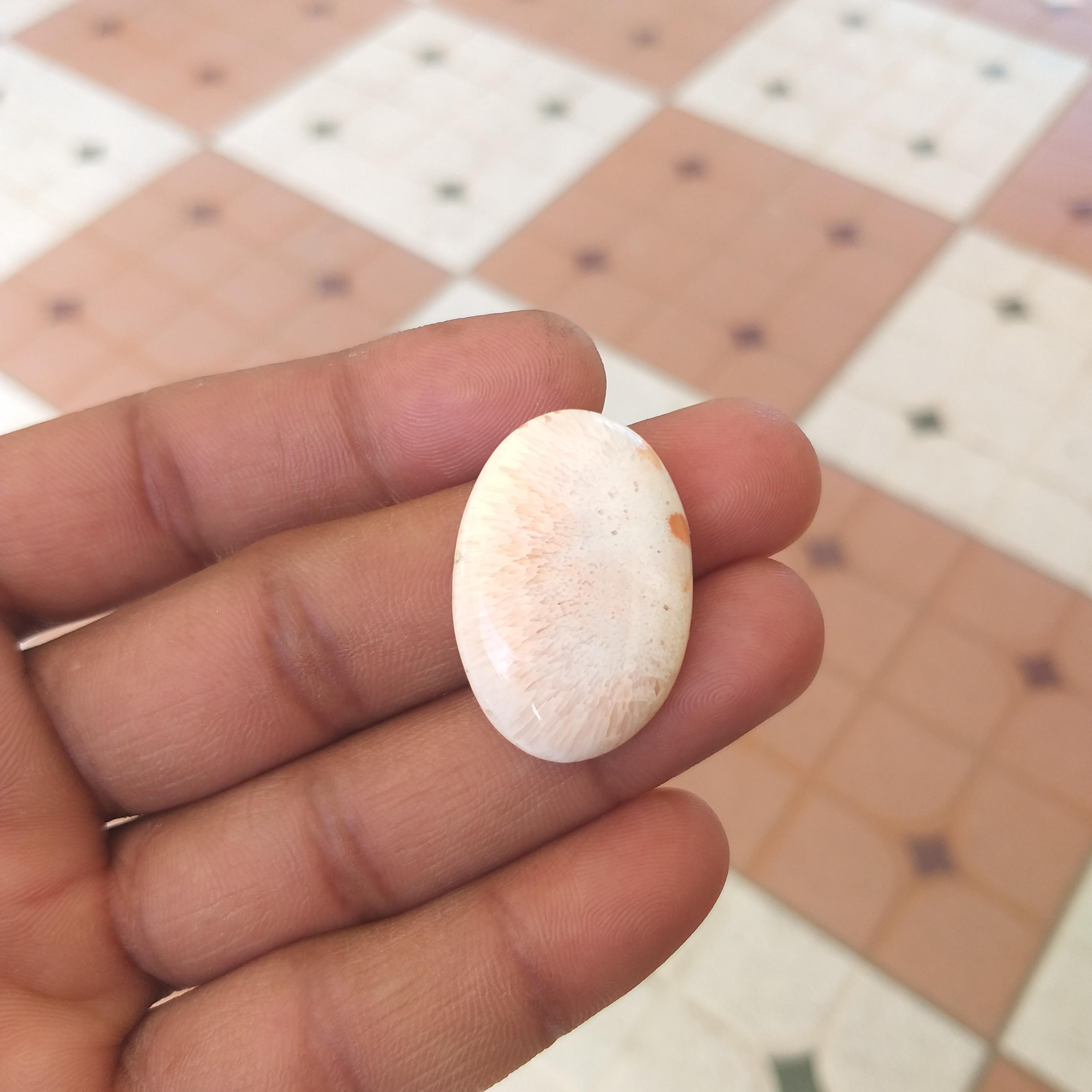 Orange Scolecite Cabochon: Oval Gemstone 29 Carat (31x21x5 Mm)