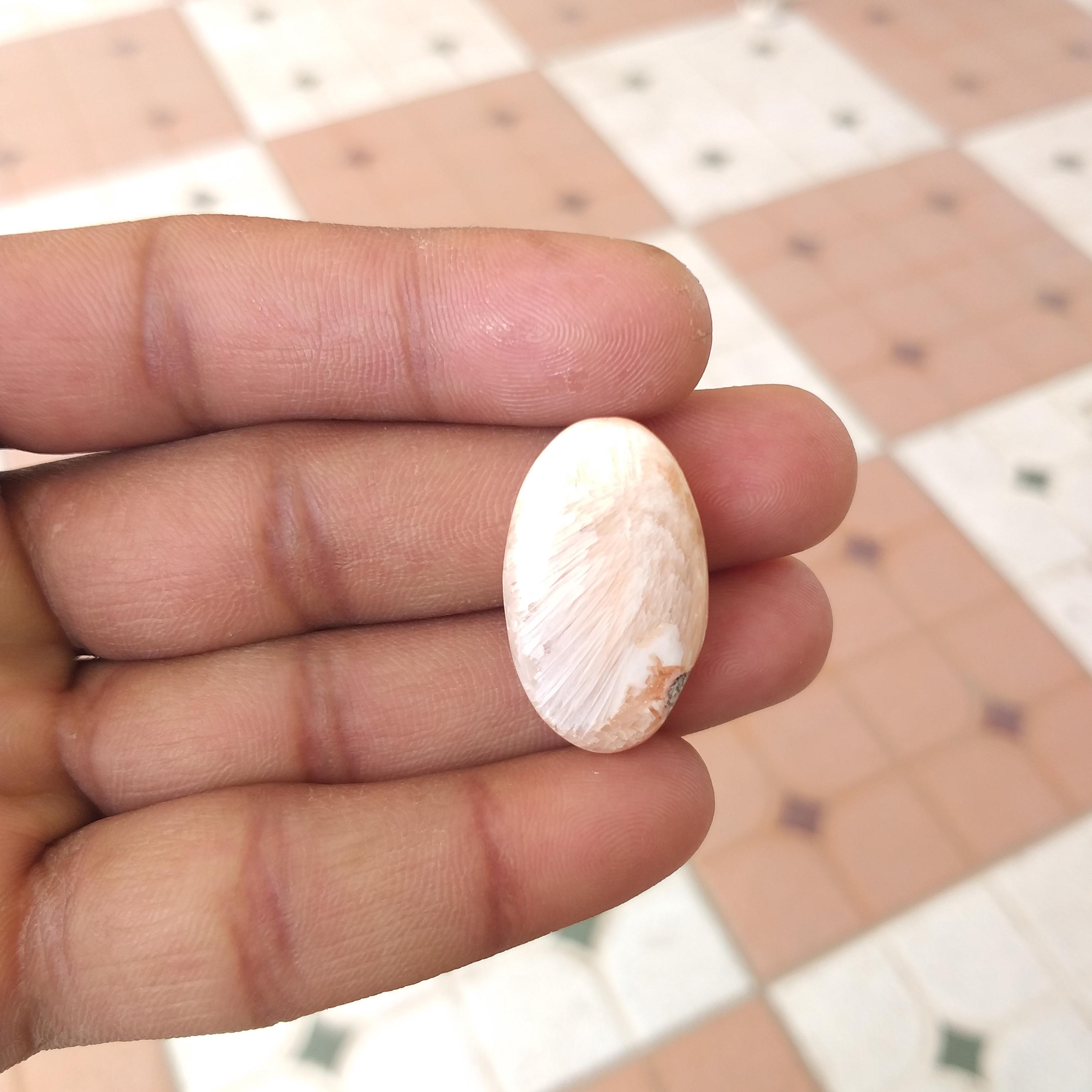 Orange Scolecite Oval Shape Cabochon : Natural Gemstone 17 Carat (29x17x5 Mm)