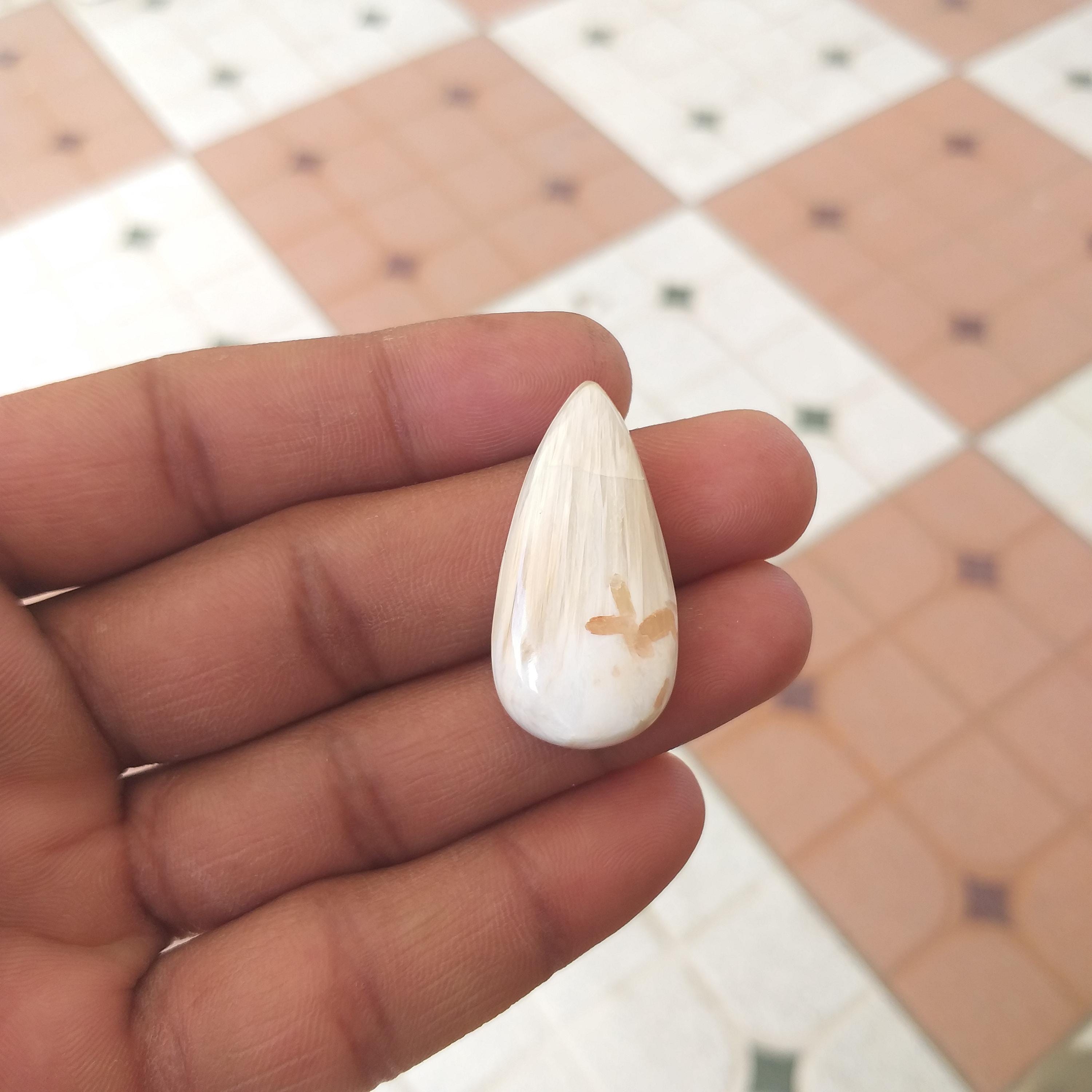 Orange Scolecite Cabochon: Pear Gemstone, 32 Carat (34x17x8 Mm) Orange Scolecite Cabochon: Pear Gemstone, 32 Carat (34x17x8 Mm)