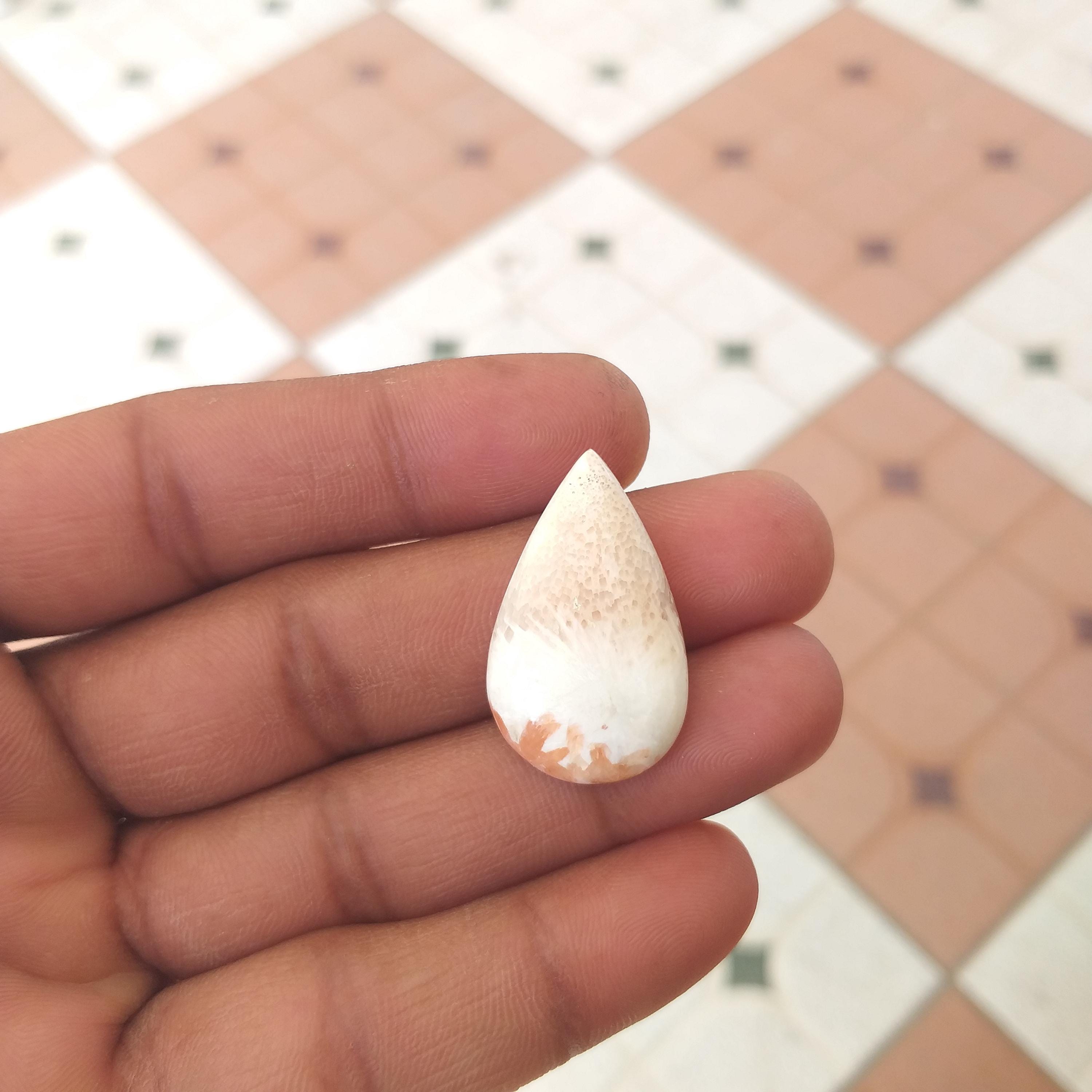 Orange Scolecite Cabochon: Pear Gemstone 18 Carat (30x18x5 Mm) Orange Scolecite Cabochon: Pear Gemstone 18 Carat (30x18x5 Mm)