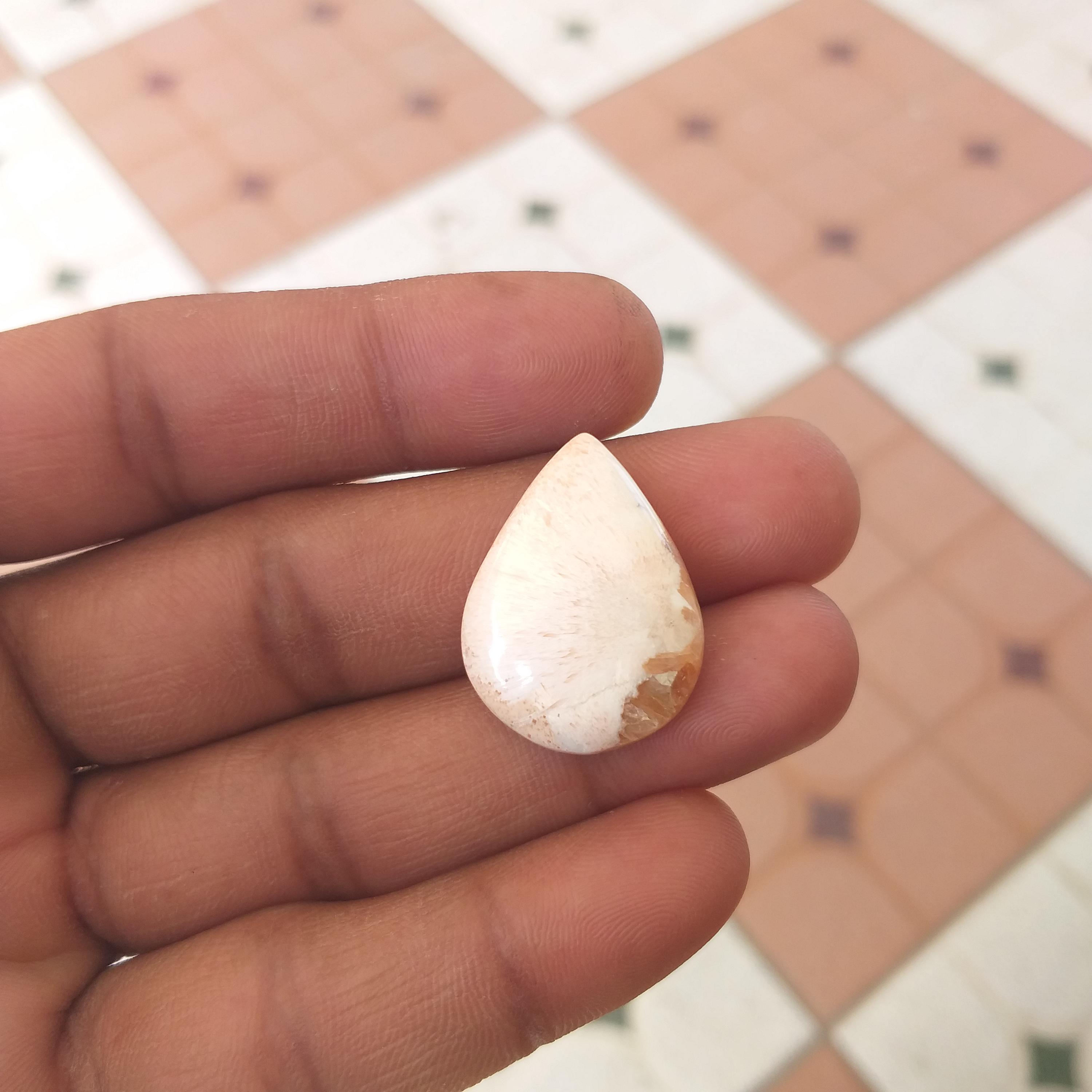 Orange Scolecite Cabochon: Pear Gemstone, 18 Carat (26x19x5 Mm) Orange Scolecite Cabochon: Pear Gemstone, 18 Carat (26x19x5 Mm)