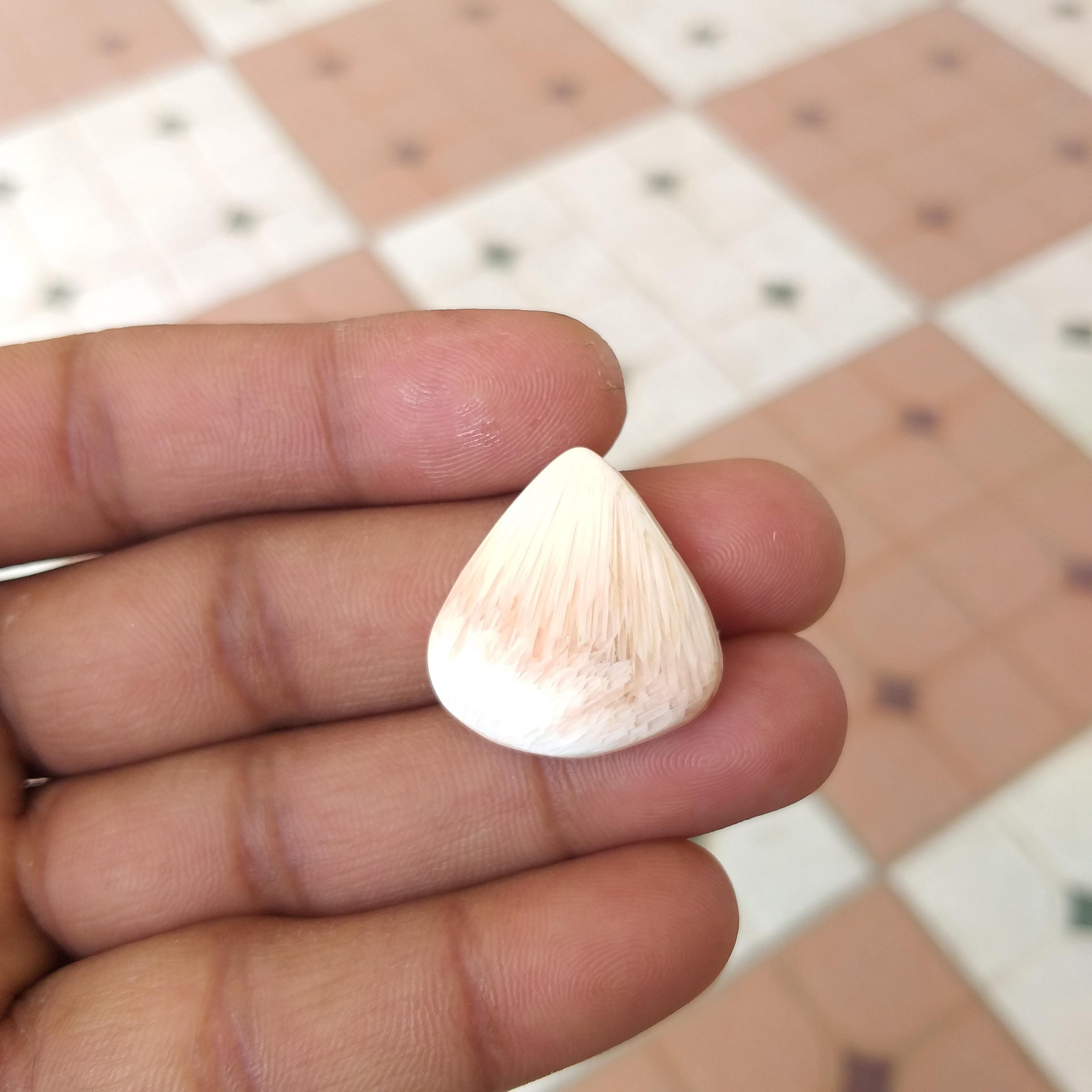 Orange Scolecite Pear Shape Cabochon : Natural Gemstone 22 Carat (25x23x5 Mm) Orange Scolecite Pear Shape Cabochon : Natural Gemstone 22 Carat (25x23x5 Mm)