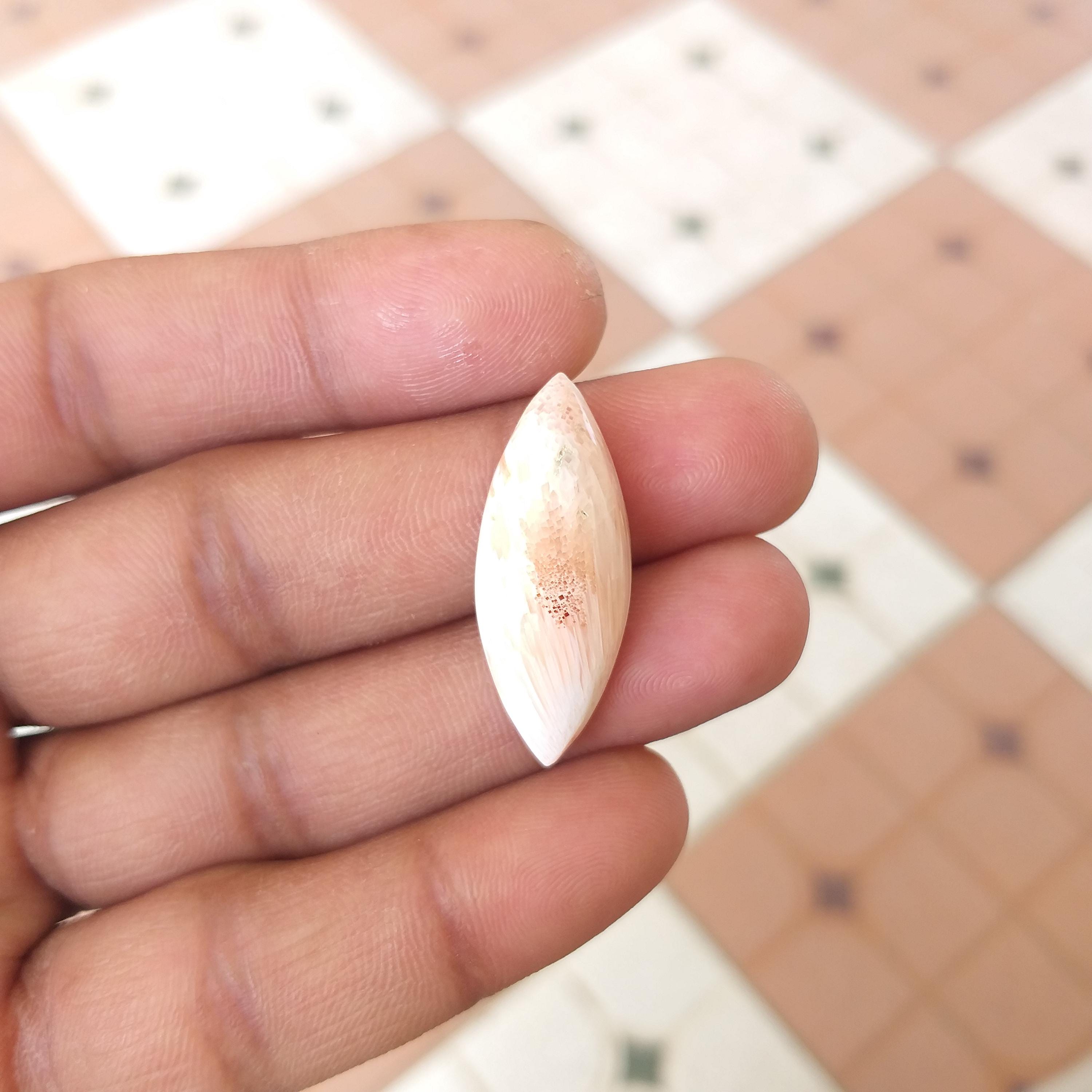 Orange Scolecite Stone Cabochon: Marquise Shape Gemstone 17 Carat (31x12x6 Mm) Orange Scolecite Stone Cabochon: Marquise Shape Gemstone 17 Carat (31x12x6 Mm)