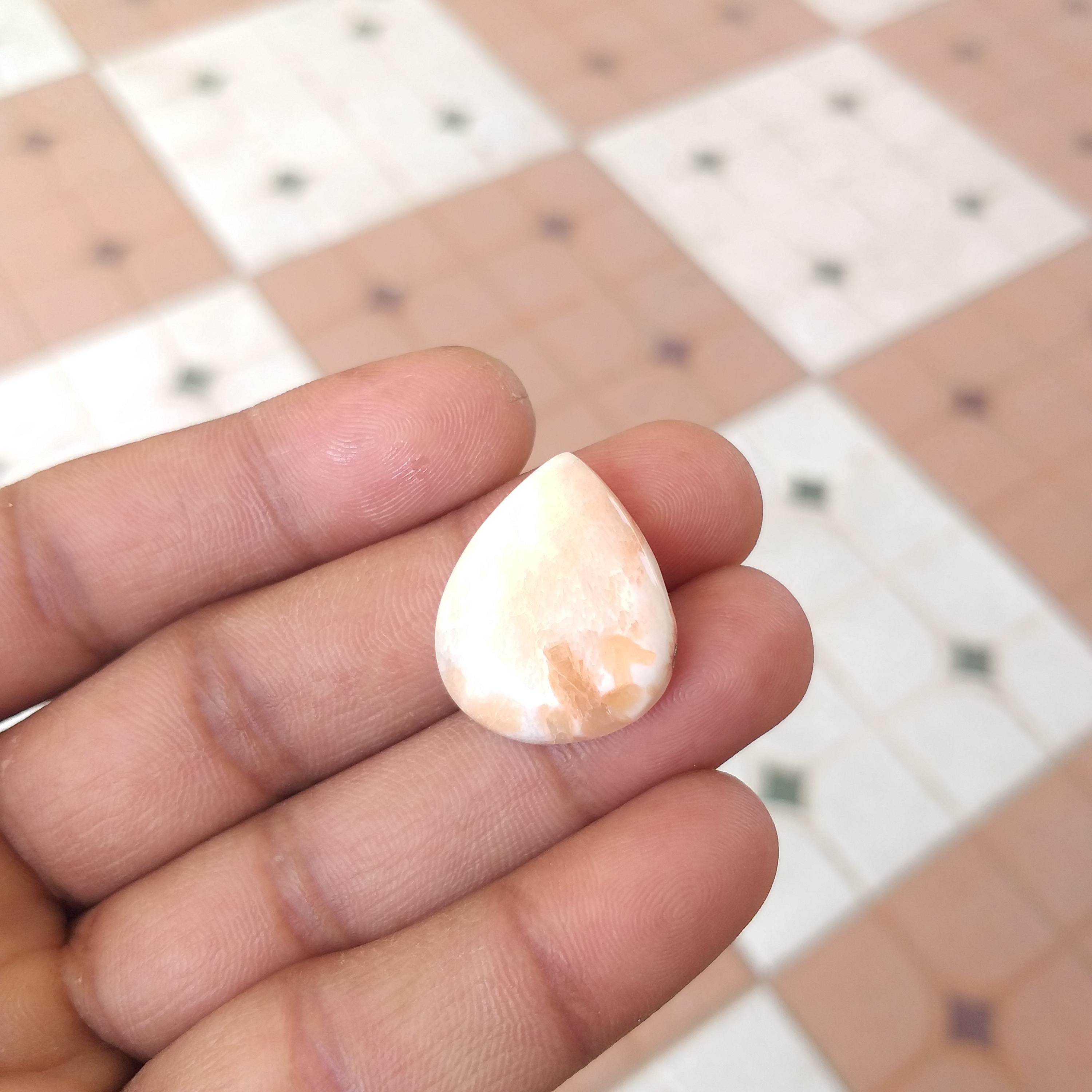 Polished Orange Scolecite Stone Cabochon : Pear Shape Gemstone 22 Carat (24x20x6 Mm) Polished Orange Scolecite Stone Cabochon : Pear Shape Gemstone 22 Carat (24x20x6 Mm)
