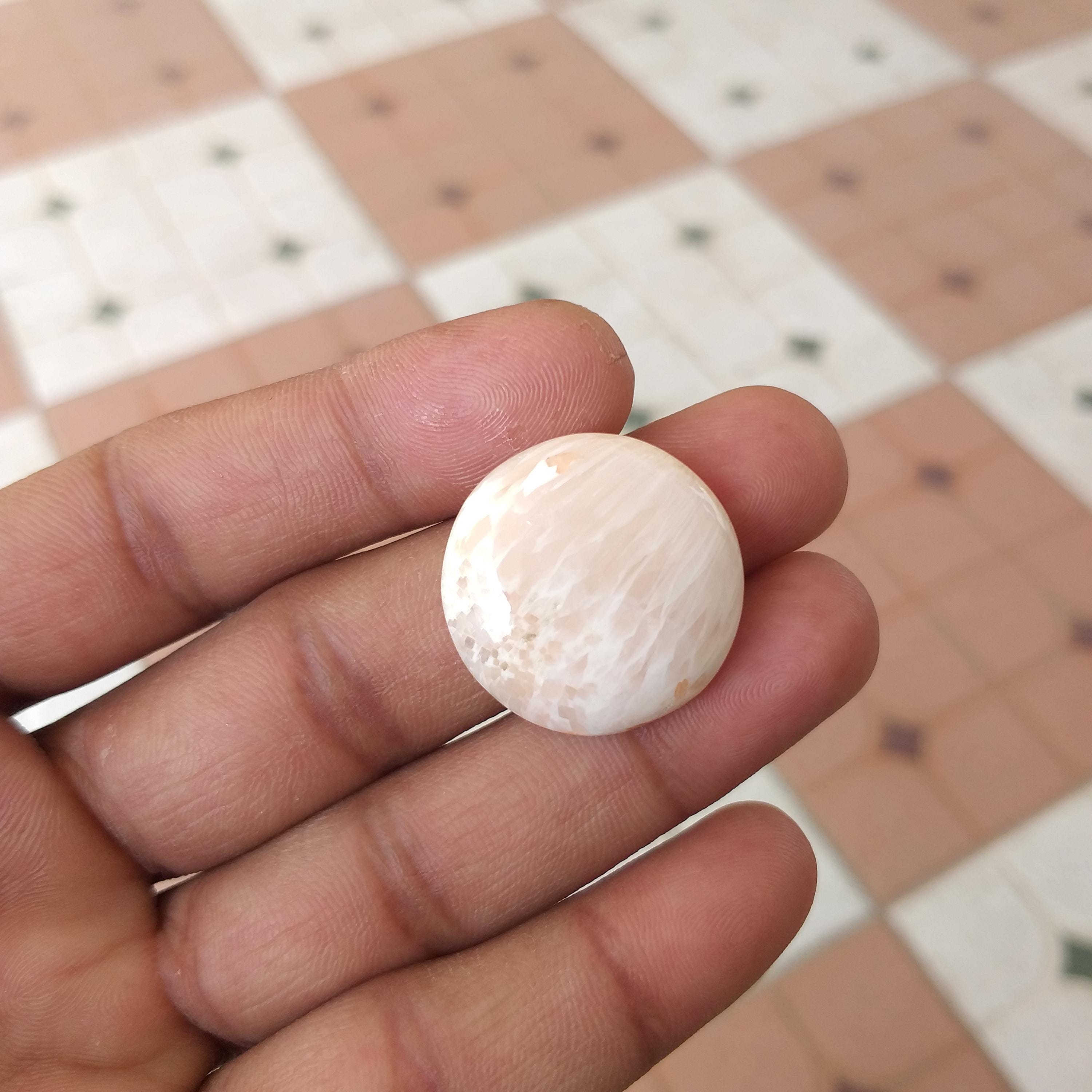 Round Orange Scolecite Cabochon : Natural Gemstone 33 Carat (25x7 Mm)