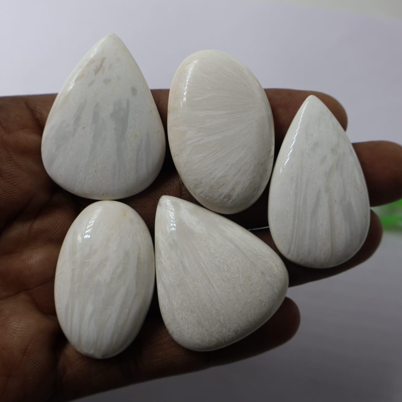 White Scolecite Cabochon 5 Pcs 100% Natural Semi Precious Scolecite Gemstones 237.40 Carat Lot Scolecite Jewelry Making Stone Scolecite Lot White Scolecite Cabochon 5 Pcs 100% Natural Semi Precious Scolecite Gemstones 237.40 Carat Lot Scolecite Jewelry Making Stone Scolecite Lot