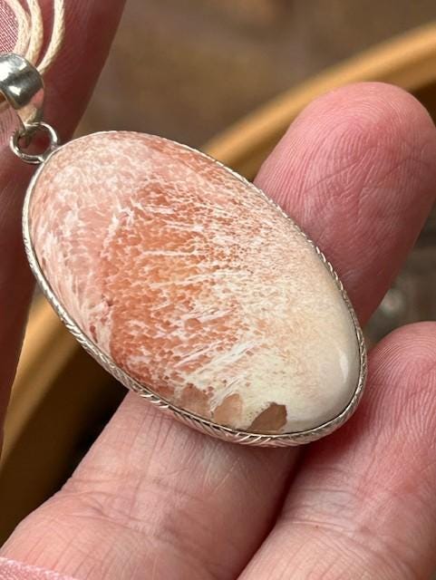 Sale, Beautiful Orange Scolecite Necklace, 925 Silver With Cord, Positive Energy