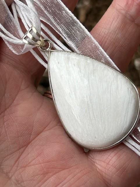 Sale, Very Beautiful Scolecite Necklace, 925 Silver With Cord, Positive Energy
