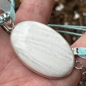 Sale, Very Beautiful Scolecite Necklace, 925 Silver With Cord, Positive Energy