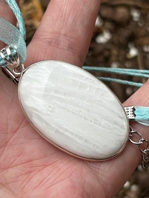 Sale, Very Beautiful Scolecite Necklace, 925 Silver With Cord, Positive Energy