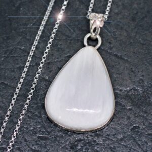 Vanilla Frost - Scolecite Gemstone Drop Sterling Silver Necklace