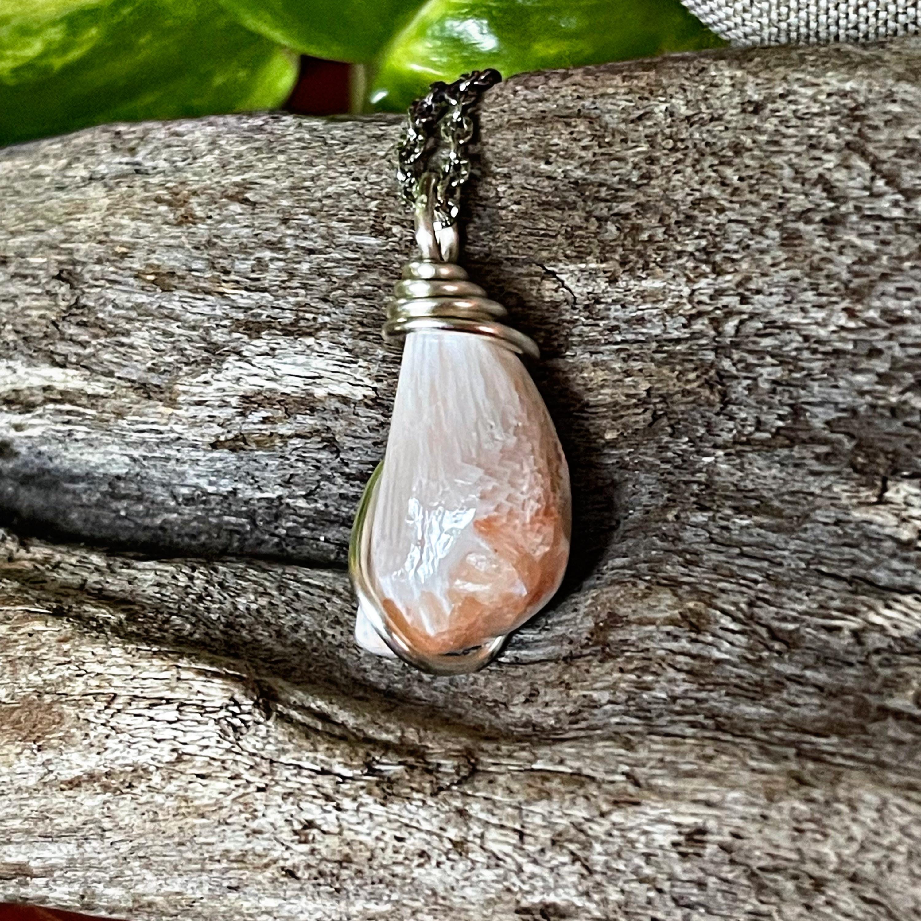 Scolecite Necklace, Wire Wrapped Stone Jewelry Scolecite Necklace, Wire Wrapped Stone Jewelry