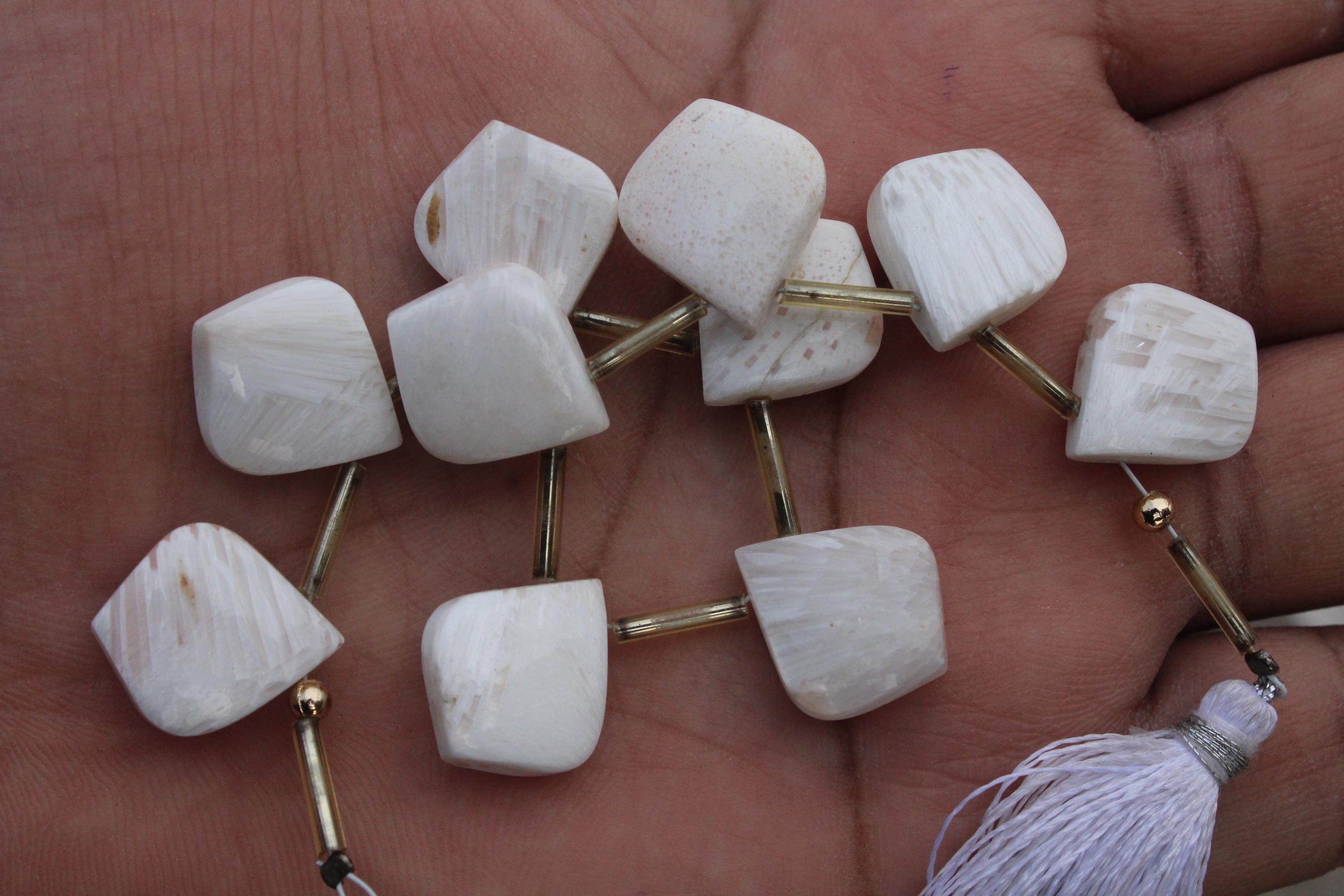 Scolecite Gemstone Smooth Briolette Beads | 10 Pieces Leaf-shaped | Size-15x18 Mm App I Jewelry Making (c177)