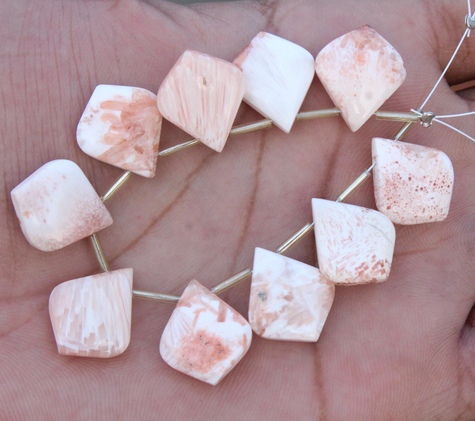 Natural Scolecite Gemstone Smooth Fancy Briolette's Beads | Leaf-shaped | Jewelry Making I 10 Pieces I Size 18--19 Mm App I Pink Gems [b06]