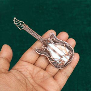 Guitar Scolecite Gemstone Copper Wire Wrap Pendant