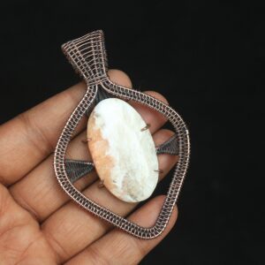 Hand Woven Copper Wire Scolecite Gemstone Pendant