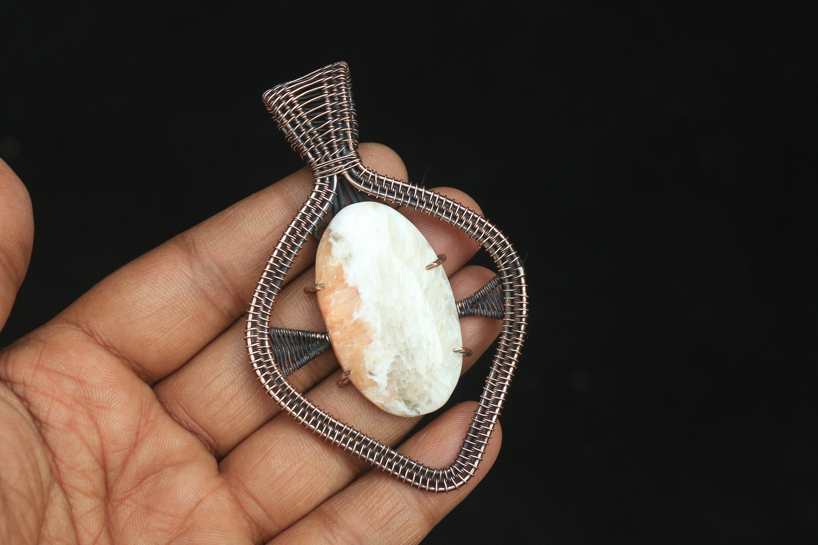 Hand Woven Copper Wire Scolecite Gemstone Pendant