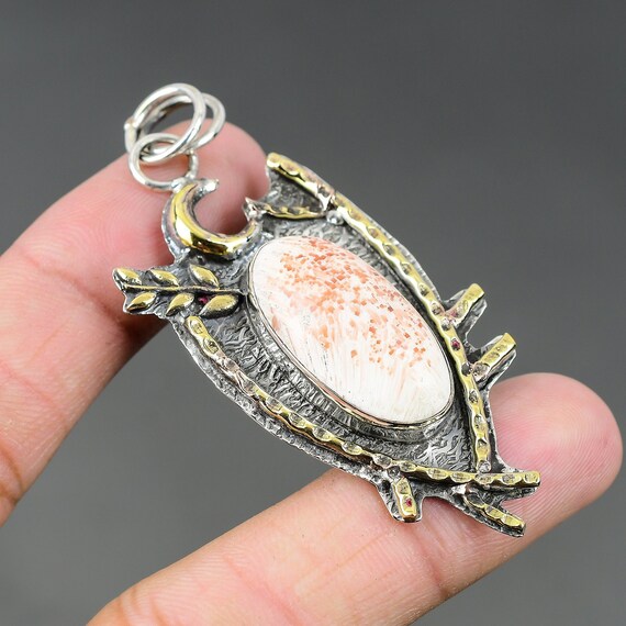 Handmade Scolecite Pendant: 18k Gold Plated Sterling Silver Gemstone Jewelry Handmade Scolecite Pendant: 18k Gold Plated Sterling Silver Gemstone Jewelry