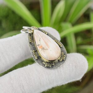 Handmade Pear Scolecite Pendant: 925 Sterling Silver, 18k Gold Plated Handmade Pear Scolecite Pendant: 925 Sterling Silver, 18k Gold Plated