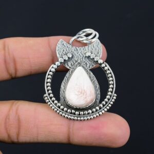 Handmade Pear Scolecite Pendant, 925 Sterling Silver Gemstone Jewelry