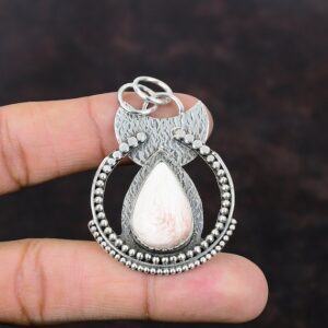 Handmade Pear Scolecite Pendant: 925 Sterling Silver Gemstone Jewelry