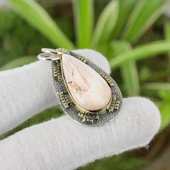 Handmade Scolecite Pear Pendant: 925 Sterling Silver Gemstone Jewelry