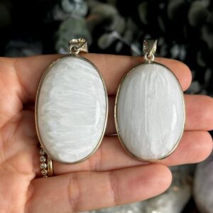 Large Oval Scolecite Crystal Pendant Necklace: .925 Sterling Silver, 18" Chain Large Oval Scolecite Crystal Pendant Necklace: .925 Sterling Silver, 18" Chain