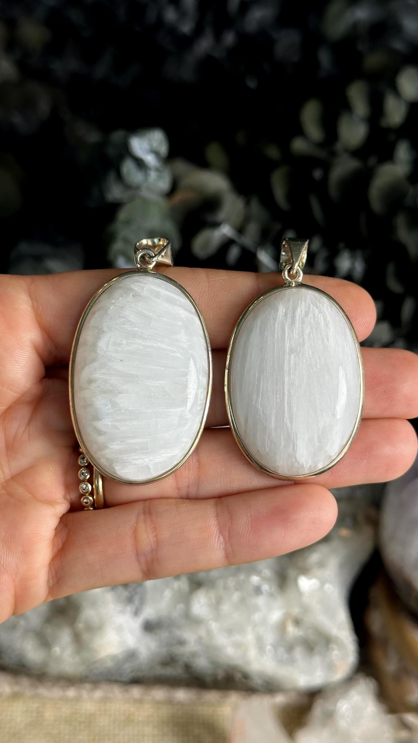 Large Oval Scolecite Crystal Pendant Necklace: .925 Sterling Silver, 18" Chain Large Oval Scolecite Crystal Pendant Necklace: .925 Sterling Silver, 18" Chain