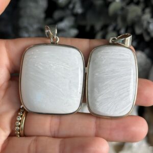 Large Rectangle Scolecite Crystal Pendant Necklace: .925 Sterling Silver