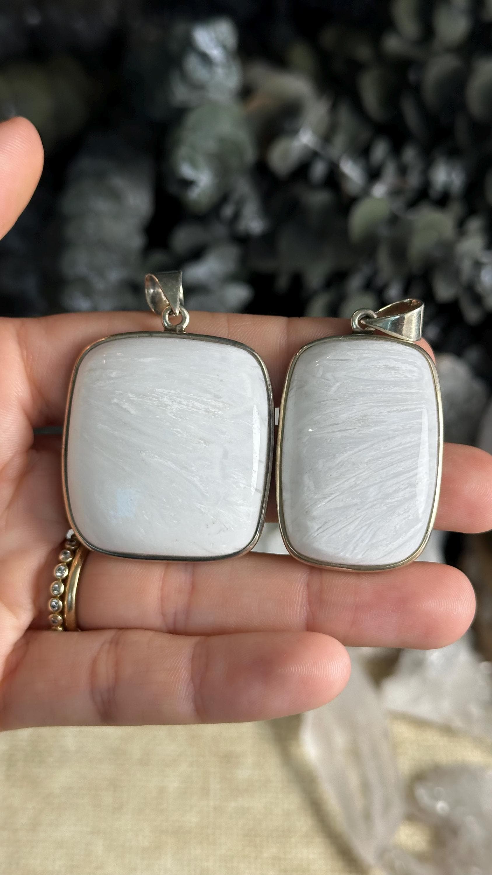 Large Rectangle Scolecite Crystal Pendant Necklace: .925 Sterling Silver