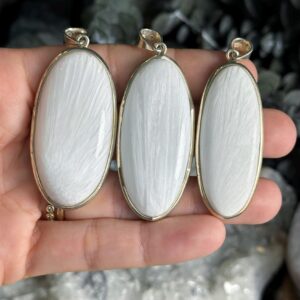 Long Oval Scolecite Crystal Pendant Necklace: .925 Sterling Silver, 2 1/4” - 2 1/2” Long Oval Scolecite Crystal Pendant Necklace: .925 Sterling Silver, 2 1/4” - 2 1/2”