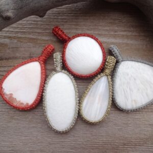Macrame Scolecite Pendant Necklace, Healing White Stone Jewelry