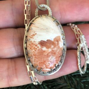 Peach Scolecite Sterling Silver Pendant: Natural Gemstone, Unique Pattern