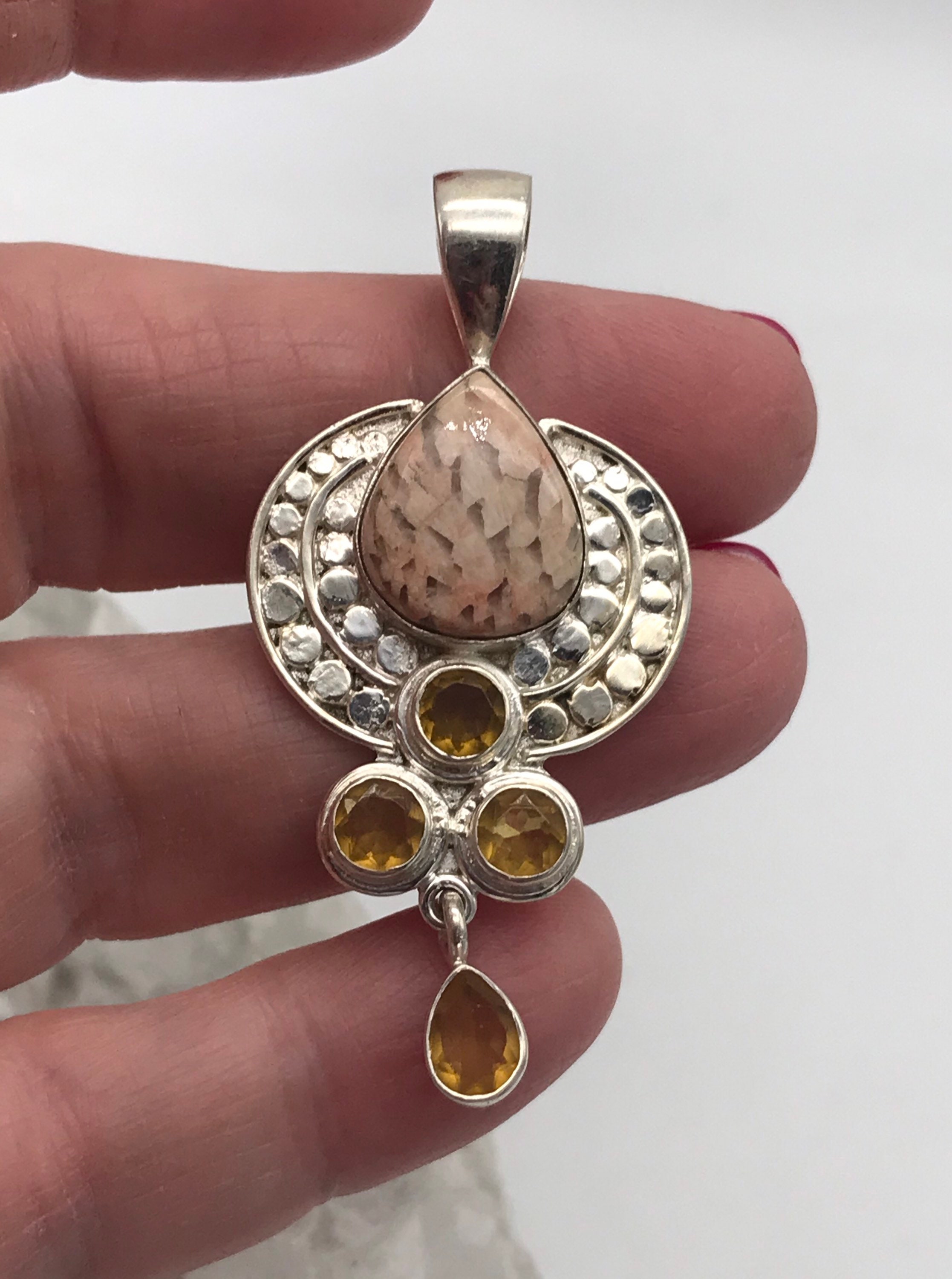 Unique Orange Scolecite And Yellow Crystal Pendant Unique Orange Scolecite And Yellow Crystal Pendant