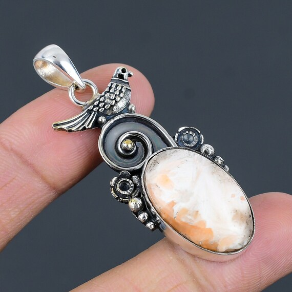 Vintage Scolecite Bird Pendant: 925 Sterling Silver Gemstone Jewelry Vintage Scolecite Bird Pendant: 925 Sterling Silver Gemstone Jewelry
