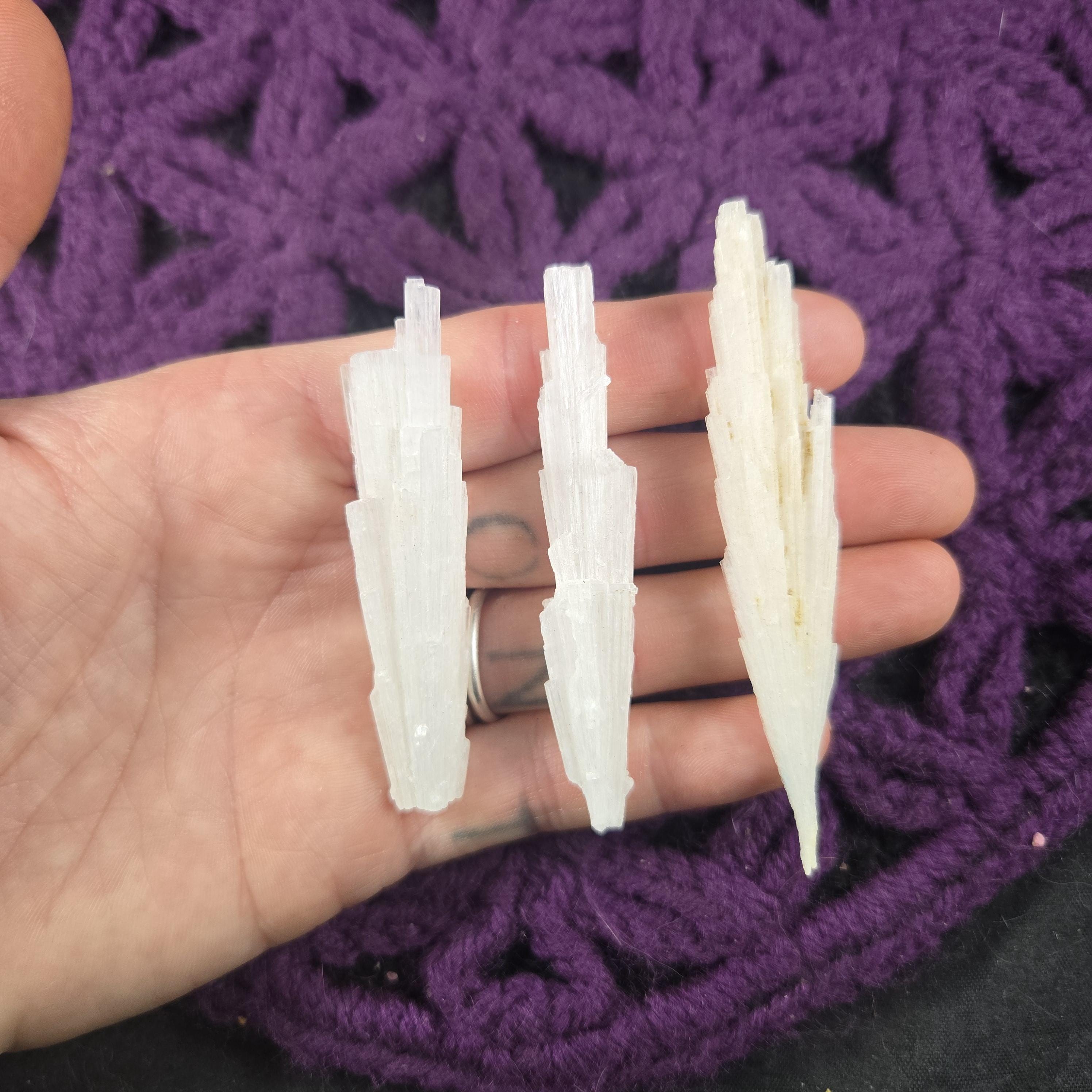 3 Raw Scolecite Fan Spray Cluster Crystals Natural White Unique India Set Of Three