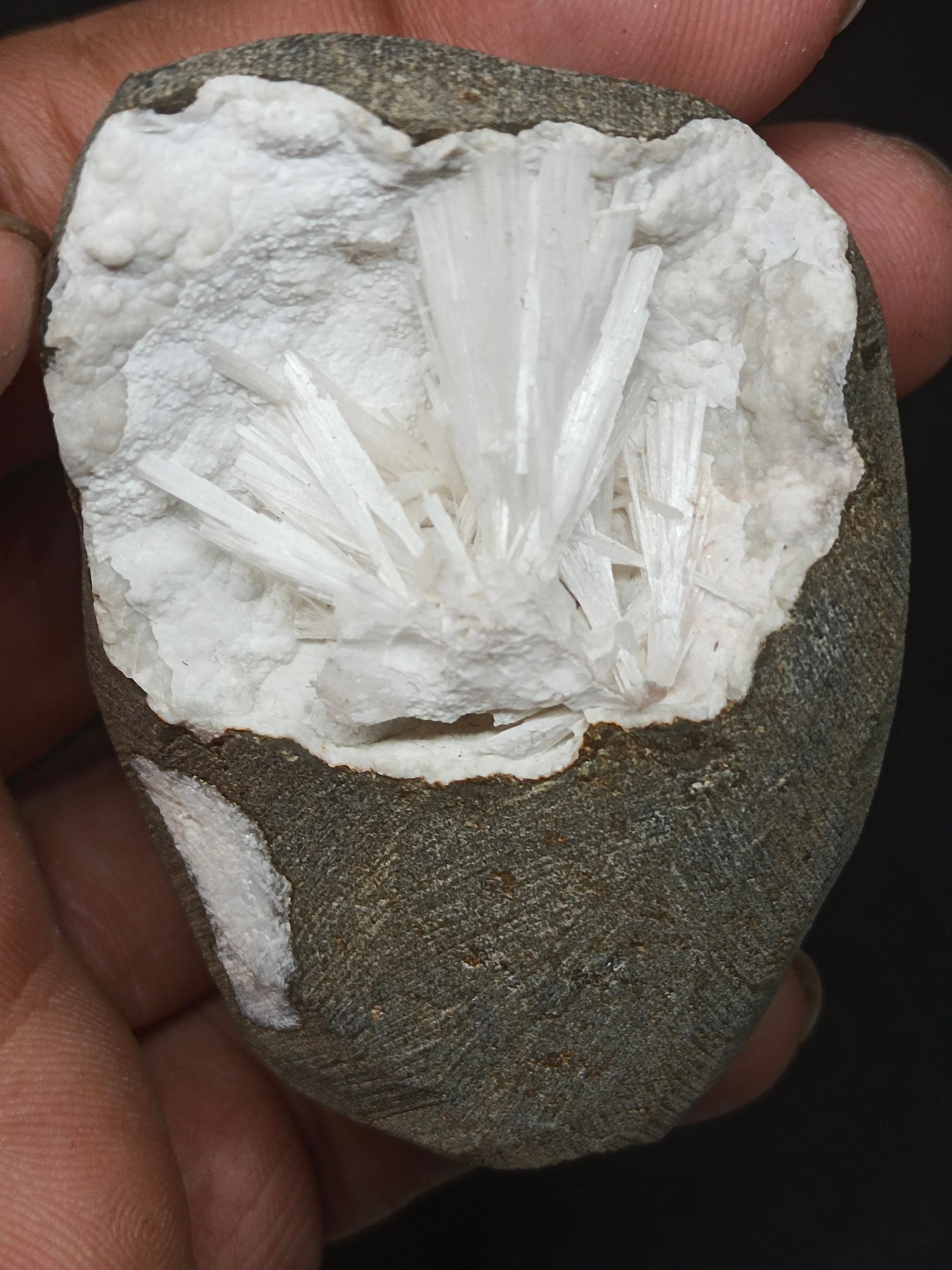 62mm Spikes Scolecite Flower Cluster With Chalcedony Geode 62mm Spikes Scolecite Flower Cluster With Chalcedony Geode