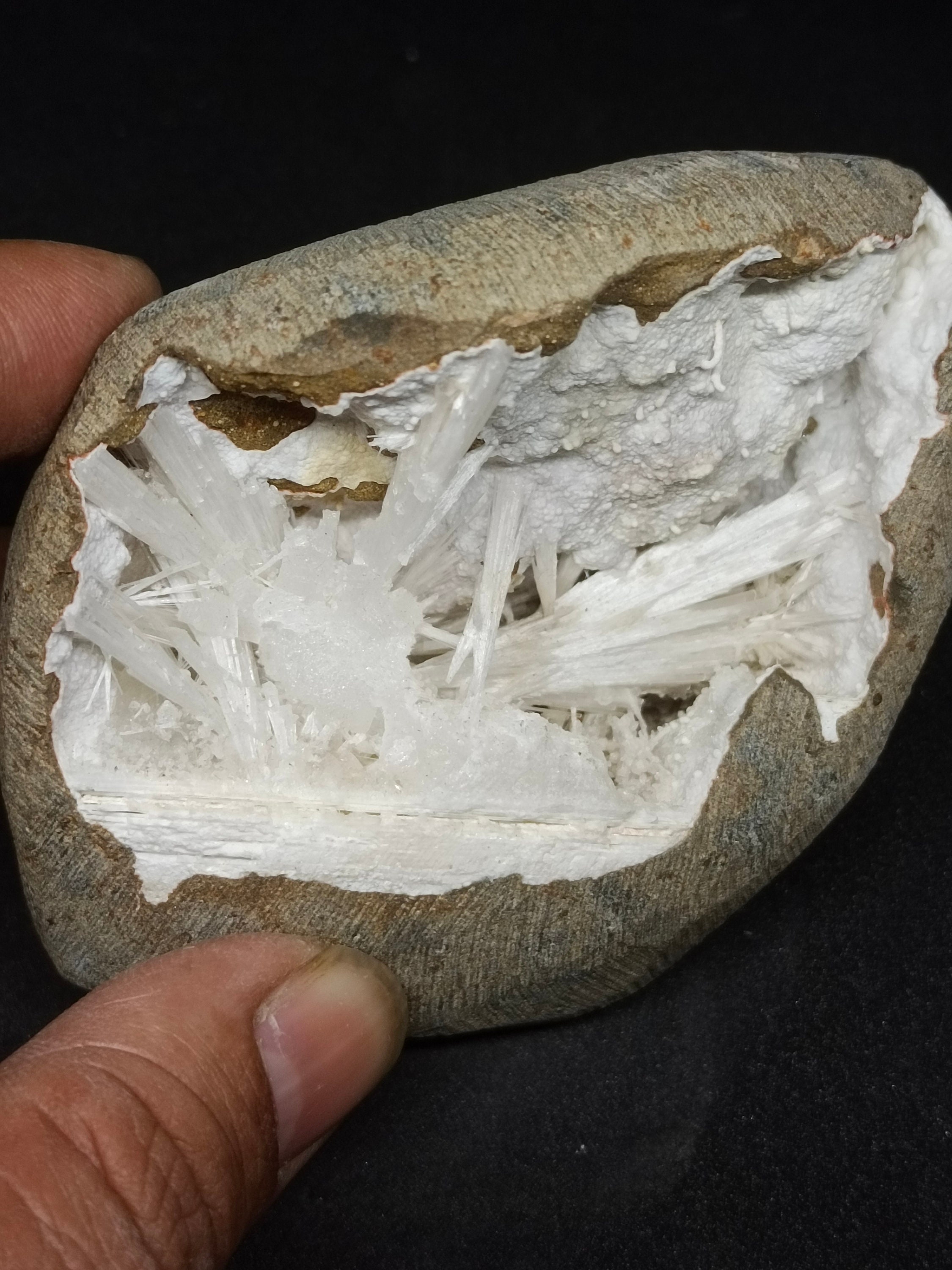 A+ Scolecite Spray Inside In Chalcedony Geode, Natural Geode, Crystal Mineral Specimen Cluster