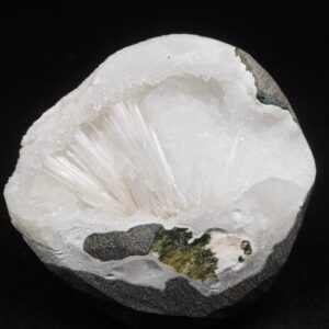 Scolecite Flower Cluster in Quartz: Self Standing Geode, Maharashtra India