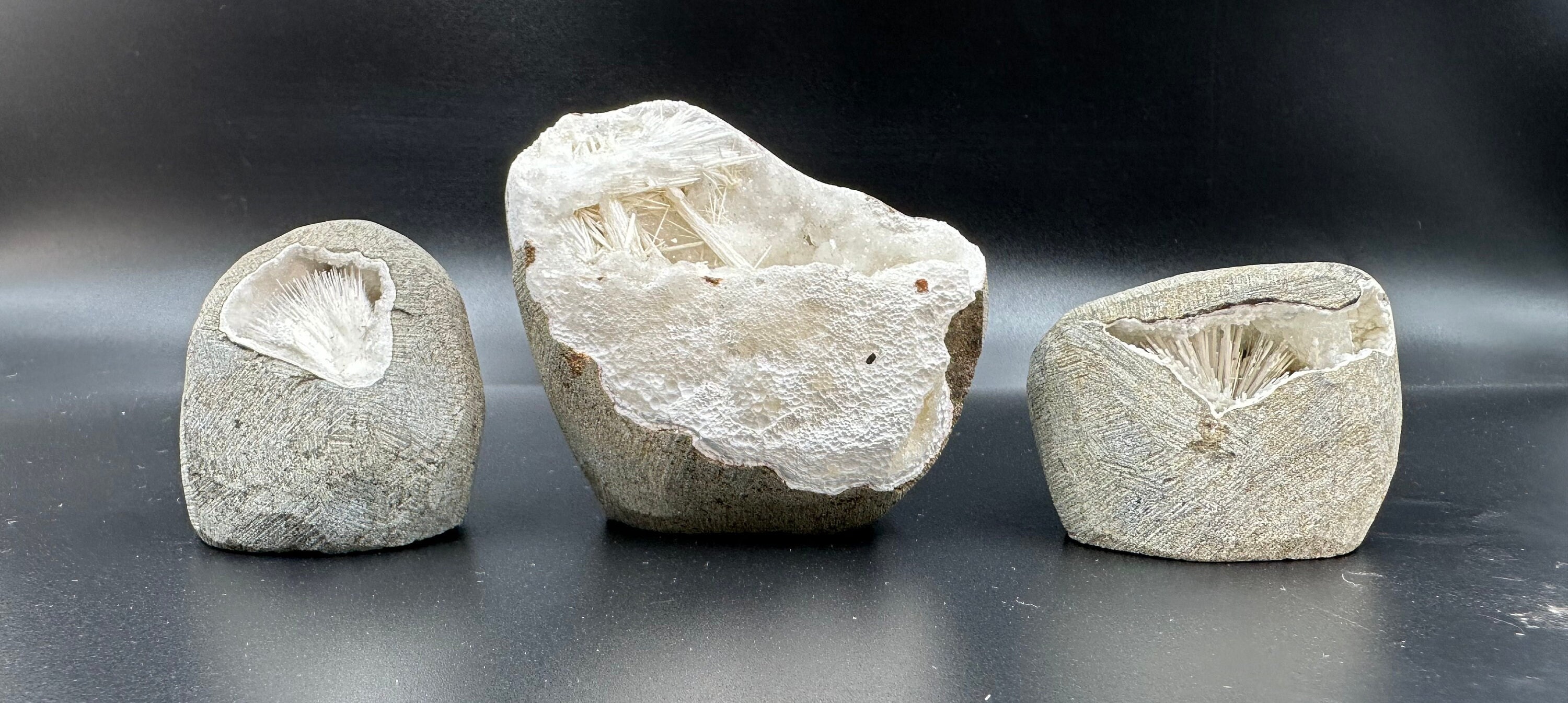 Natural Scolecite Geode Set: Flower Cluster, Self Standing Display Natural Scolecite Geode Set: Flower Cluster, Self Standing Display