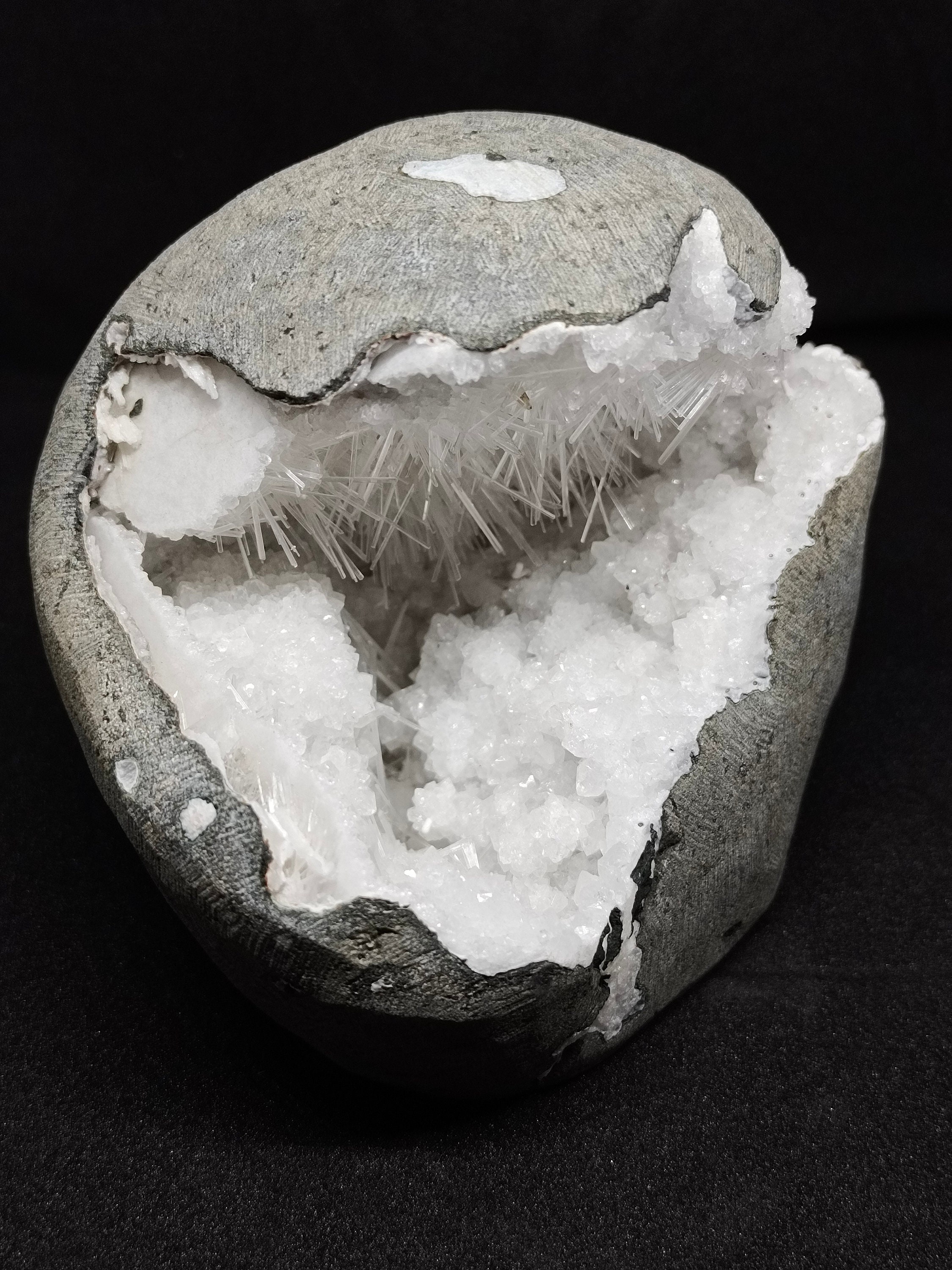 Rare Spikes Scolecite Crystal Cluster: Natural Geode Display (9.5cm X 8.5cm)