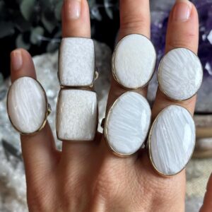 Scolecite Adjustable Statement Ring – Choose Your Ring , 925 Sterling Silver