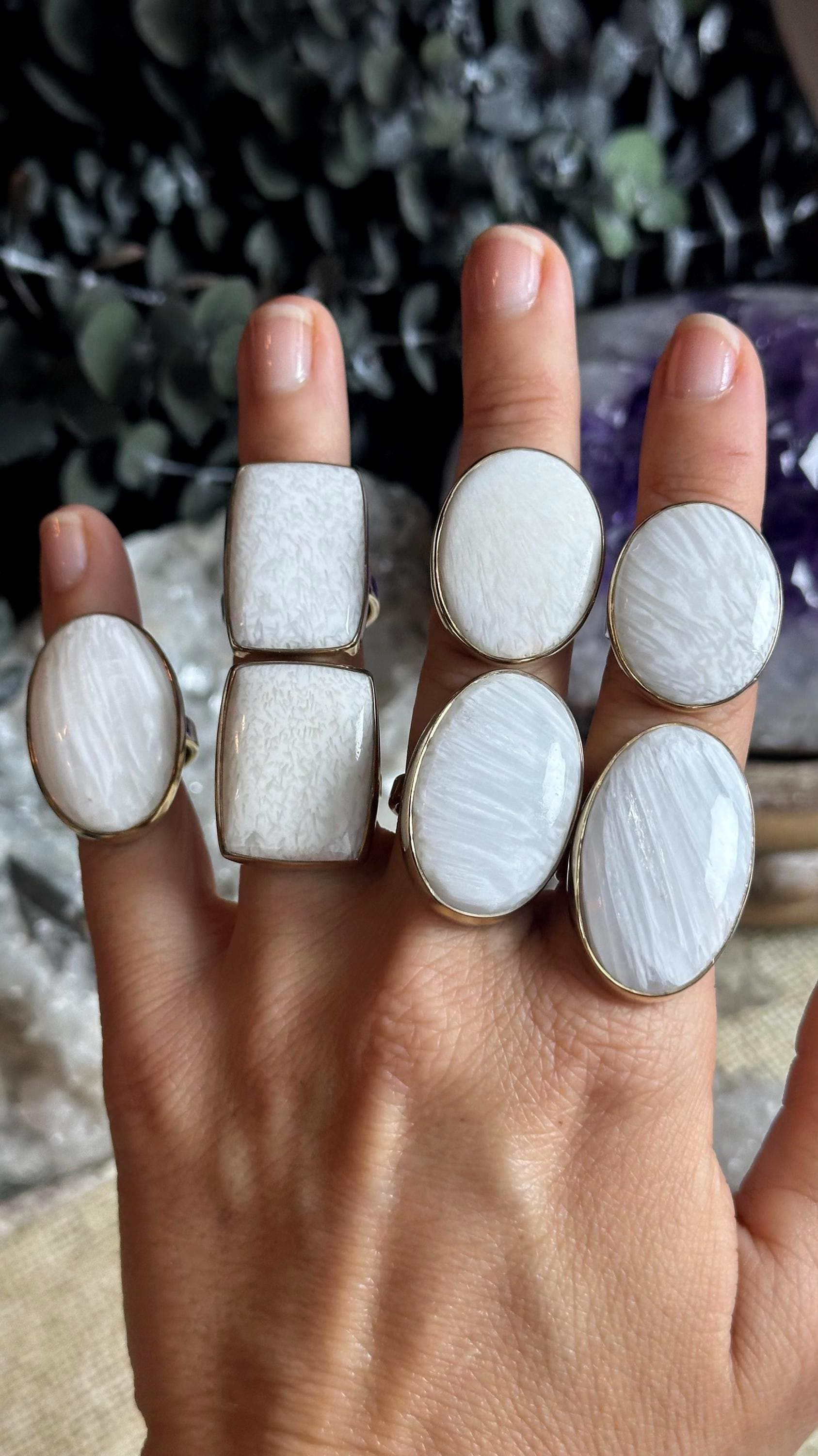 Scolecite Adjustable Statement Ring – Choose Your Ring , 925 Sterling Silver Scolecite Adjustable Statement Ring – Choose Your Ring , 925 Sterling Silver