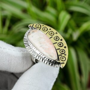 Handmade Scolecite Ring: 925 Sterling Silver, 18k Gold Plated, Adjustable