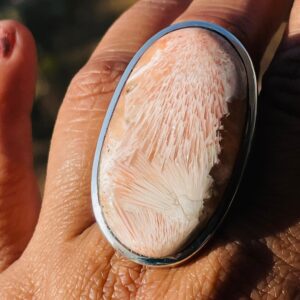 Handmade Orange Scolecite Sterling Silver Ring: Healing Crystal Jewelry