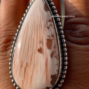 Handmade Pear Scolecite 925 Sterling Silver Ring: Energy Healing Jewelry