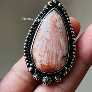 Handmade Pear Scolecite Ring: Solid 925 Sterling Silver Healing Crystal