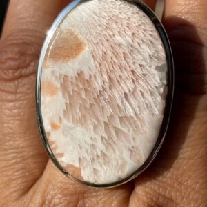 Handmade Scolecite Sterling Silver Ring: Oval Gemstone Boho Statement Handmade Scolecite Sterling Silver Ring: Oval Gemstone Boho Statement